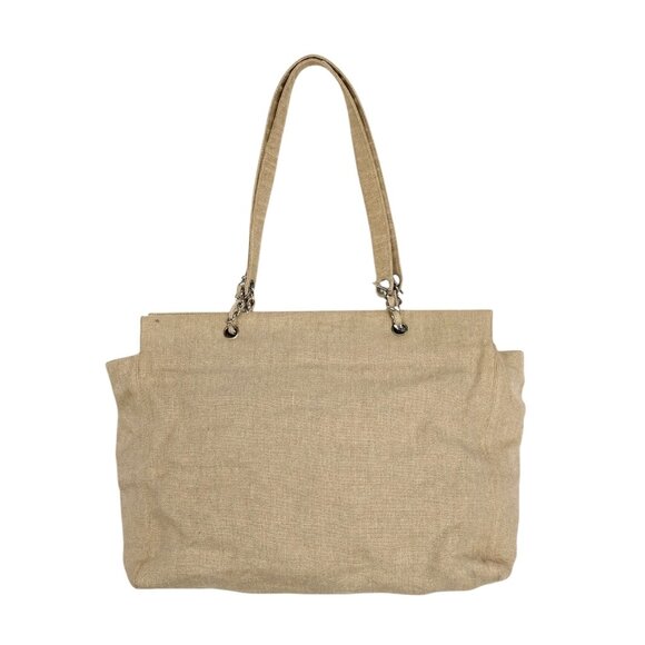 CHANEL Vintage CC Big Logo Shoulder Tote Large Bag Beige Canvas Linen [106206] - Picture 5 of 15